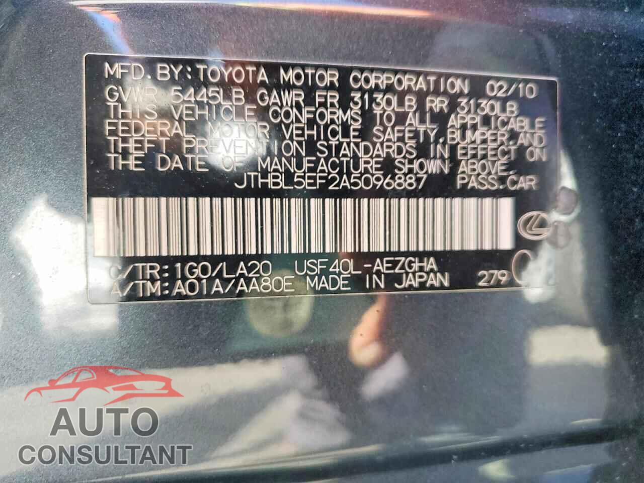 LEXUS LS460 2010 - JTHBL5EF2A5096887