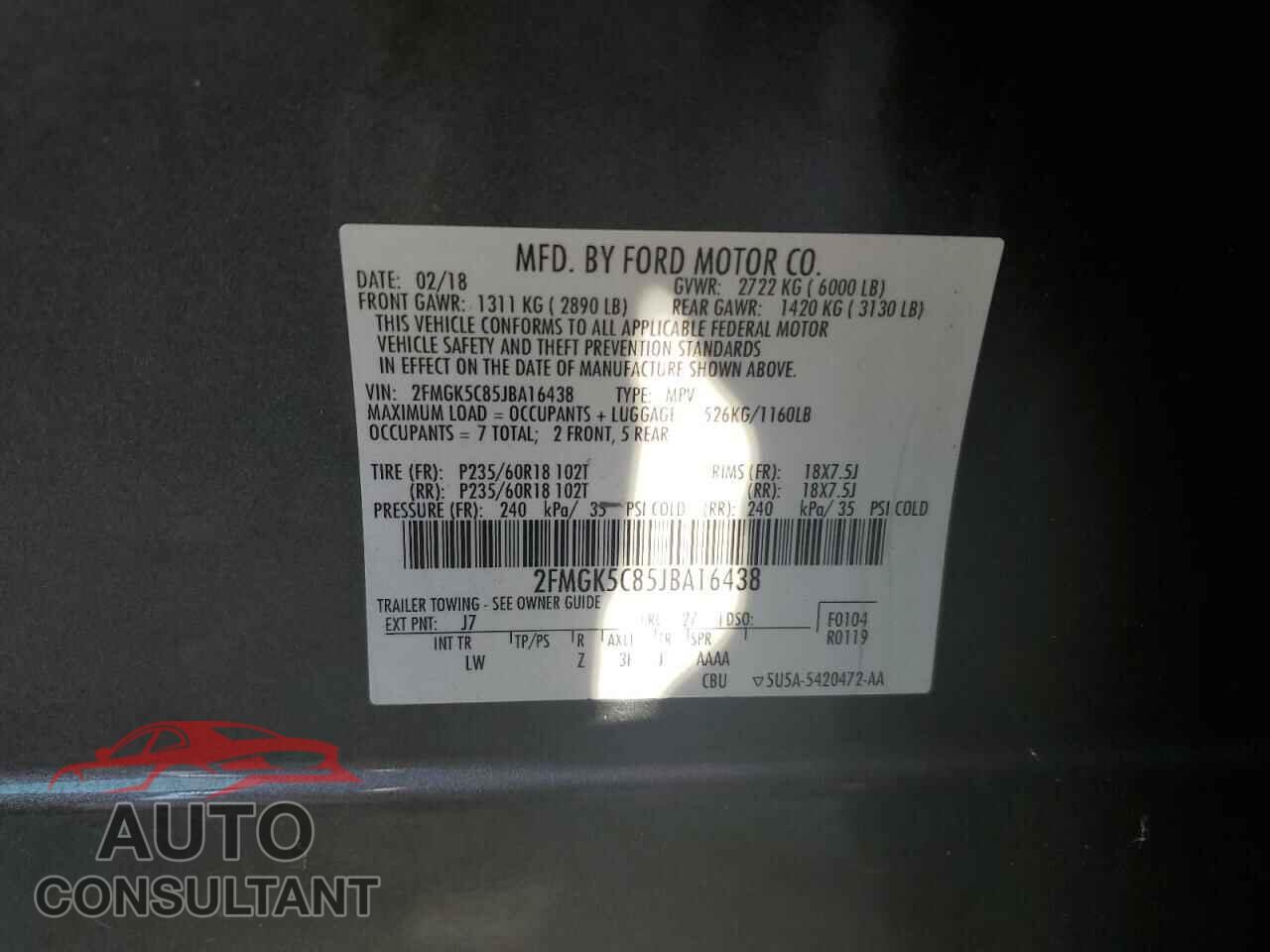 FORD FLEX 2018 - 2FMGK5C85JBA16438