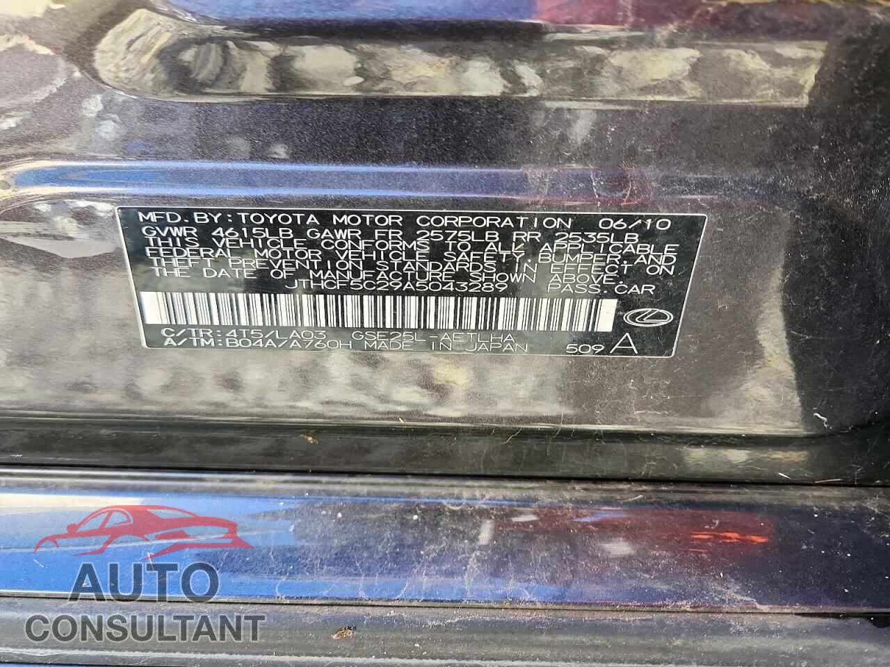 LEXUS IS 2010 - JTHCF5C29A5043289