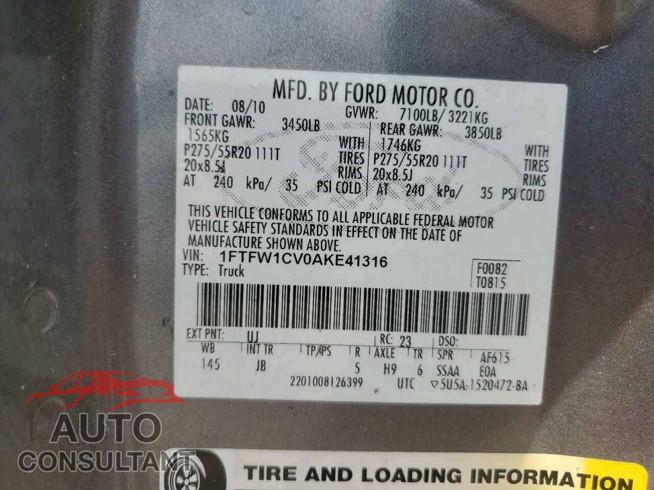 FORD F-150 2010 - 1FTFW1CV0AKE41316