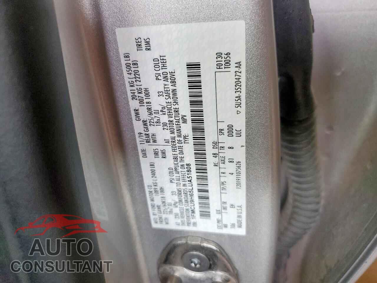 FORD ESCAPE 2020 - 1FMCU9H65LUA51808