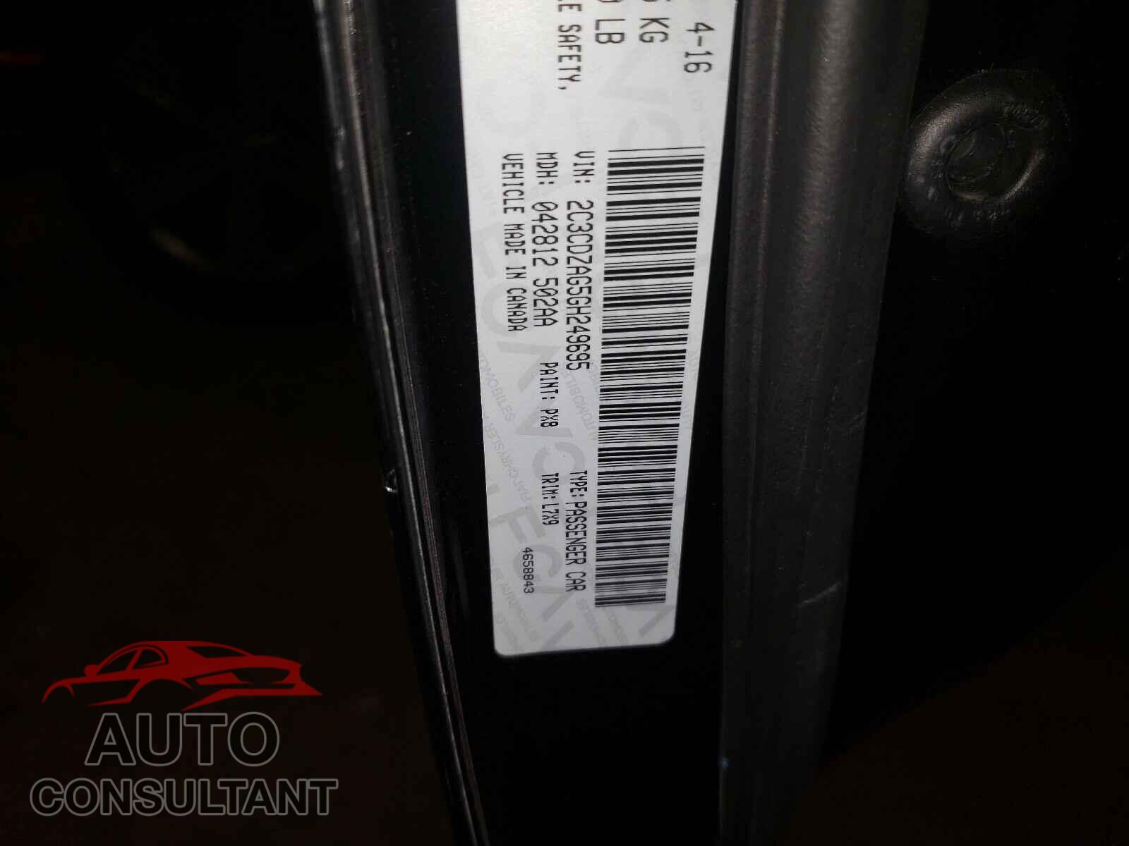 DODGE CHALLENGER 2016 - 2C3CDZAG5GH249695