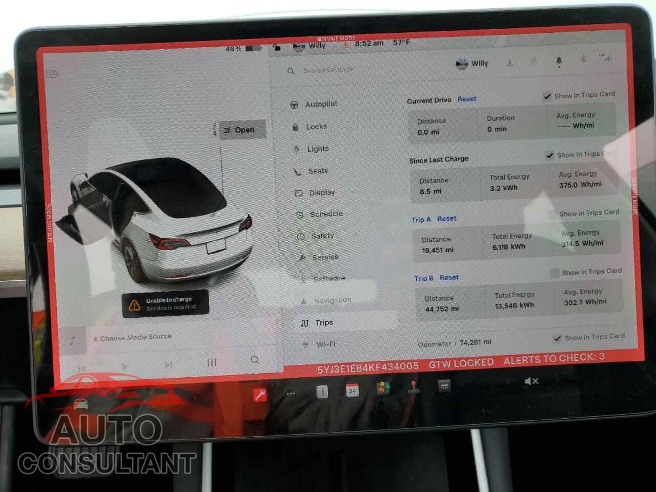 TESLA MODEL 3 2019 - 5YJ3E1EB4KF434005