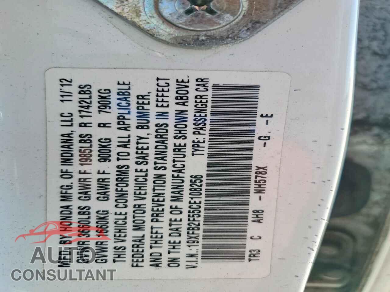 HONDA CIVIC 2012 - 19XFB2F55CE108256