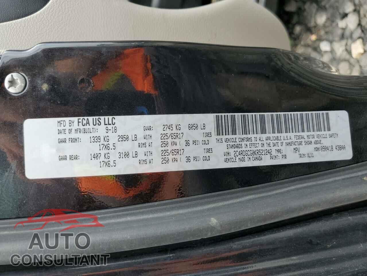 DODGE CARAVAN 2019 - 2C4RDGCG0KR521242