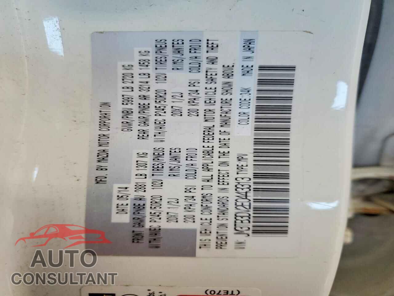 MAZDA CX-9 2014 - JM3TB3DV2E0443313