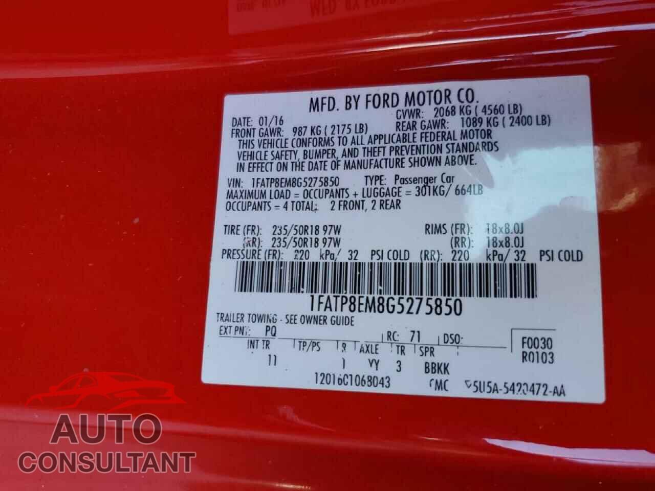 FORD MUSTANG 2016 - 1FATP8EM8G5275850
