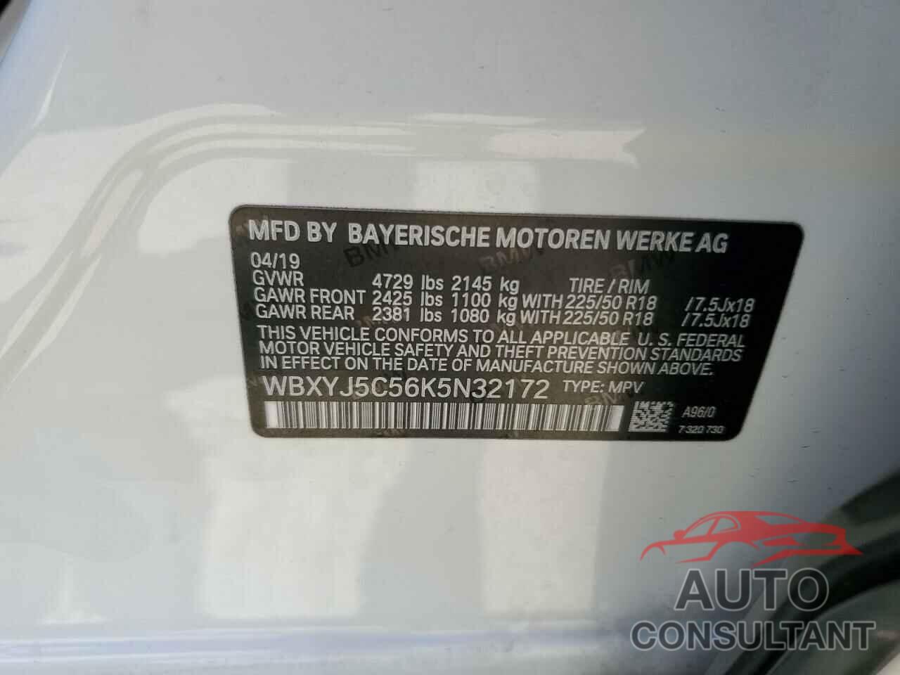 BMW X2 2019 - WBXYJ5C56K5N32172