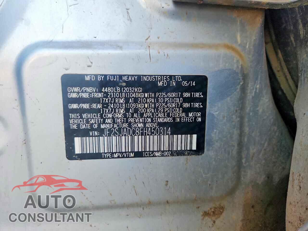SUBARU FORESTER 2015 - JF2SJADC8FH450314