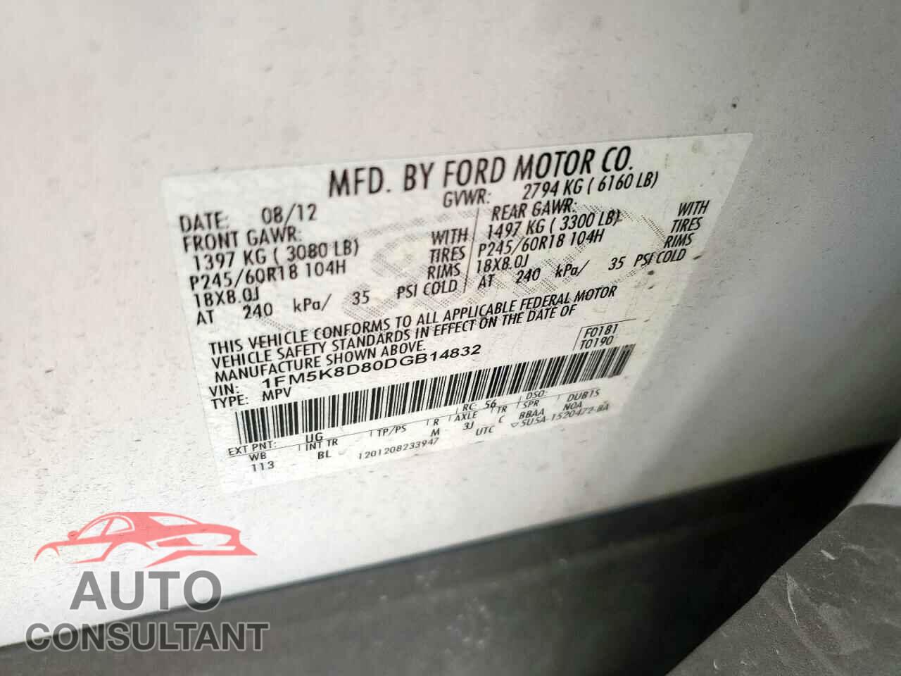 FORD EXPLORER 2013 - 1FM5K8D80DGB14832