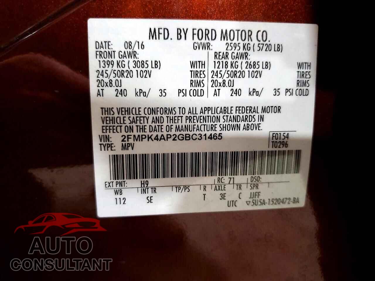 FORD EDGE 2016 - 2FMPK4AP2GBC31465