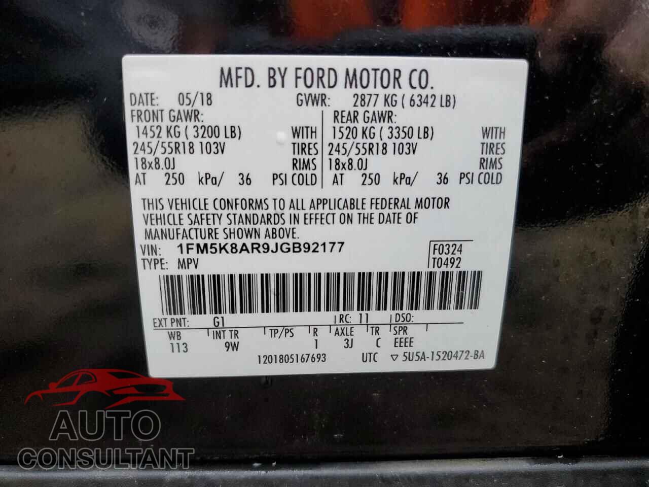 FORD EXPLORER 2018 - 1FM5K8AR9JGB92177