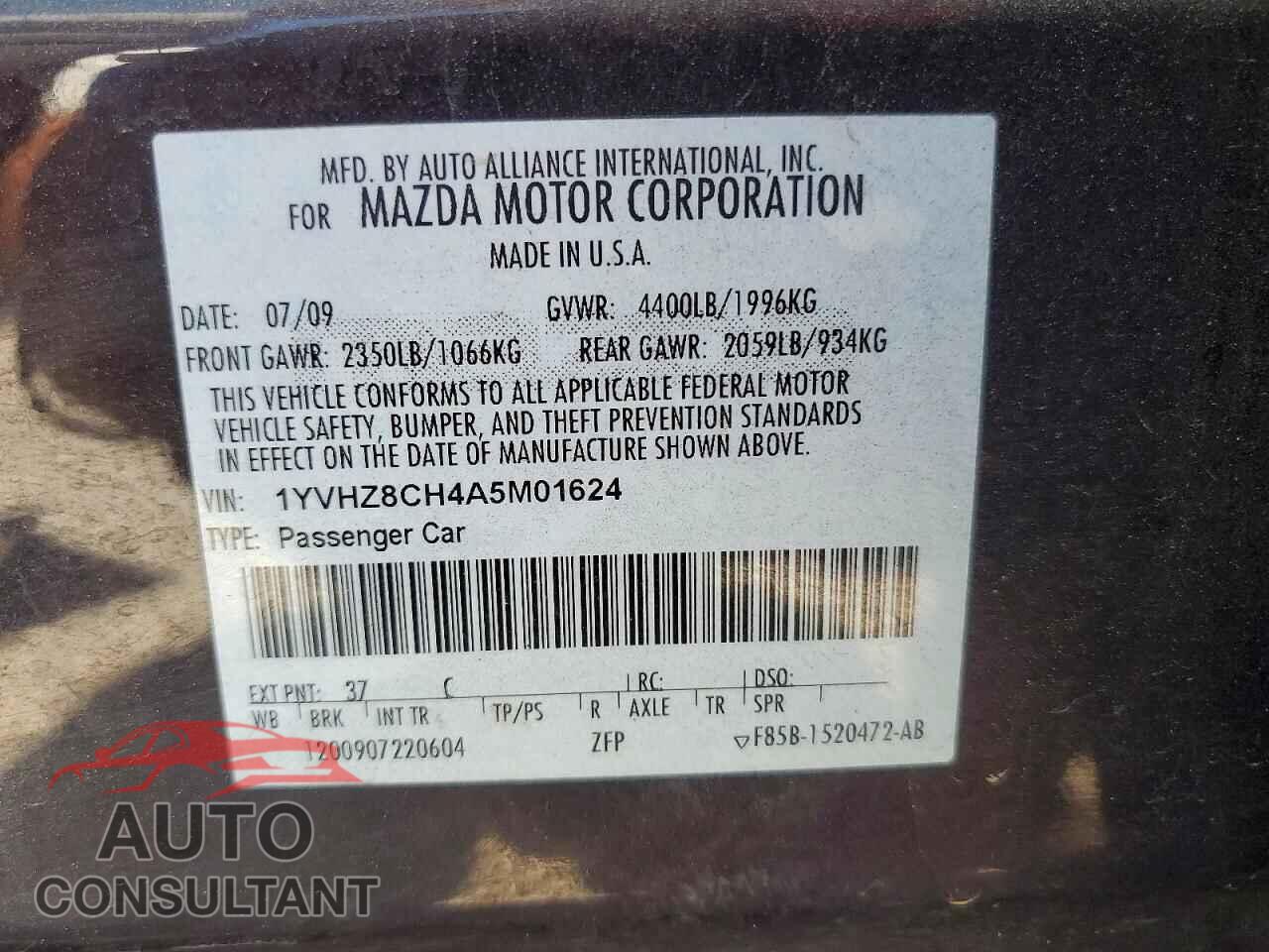 MAZDA 6 2010 - 1YVHZ8CH4A5M01624