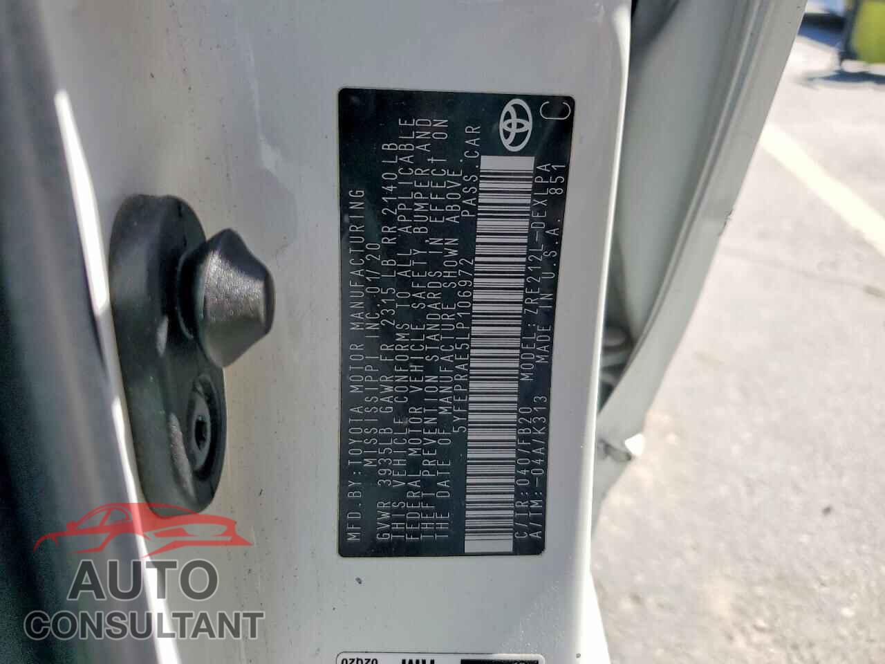 TOYOTA COROLLA 2020 - 5YFEPRAE5LP106972