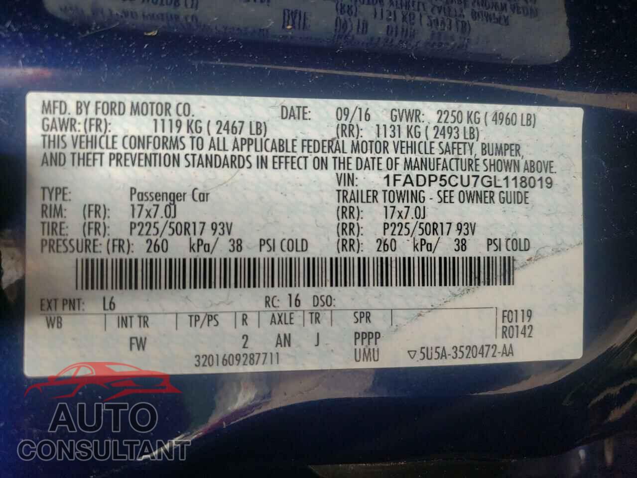 FORD CMAX 2016 - 1FADP5CU7GL118019