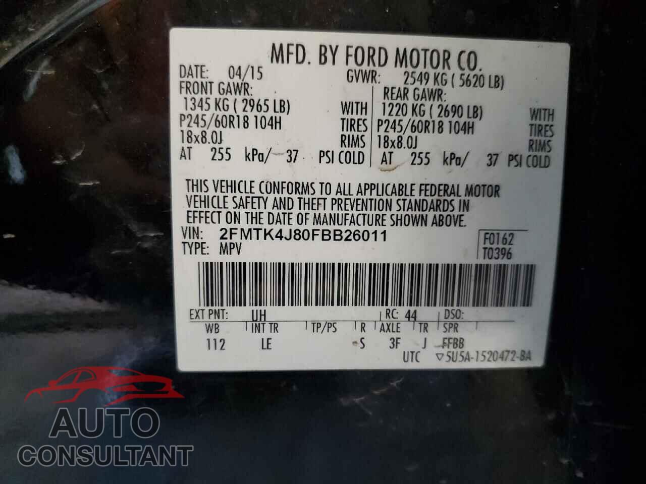 FORD EDGE 2015 - 2FMTK4J80FBB26011