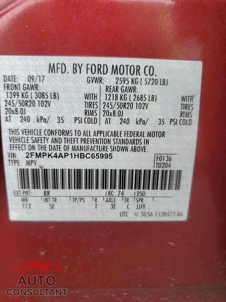 FORD EDGE 2017 - 2FMPK4AP1HBC65995