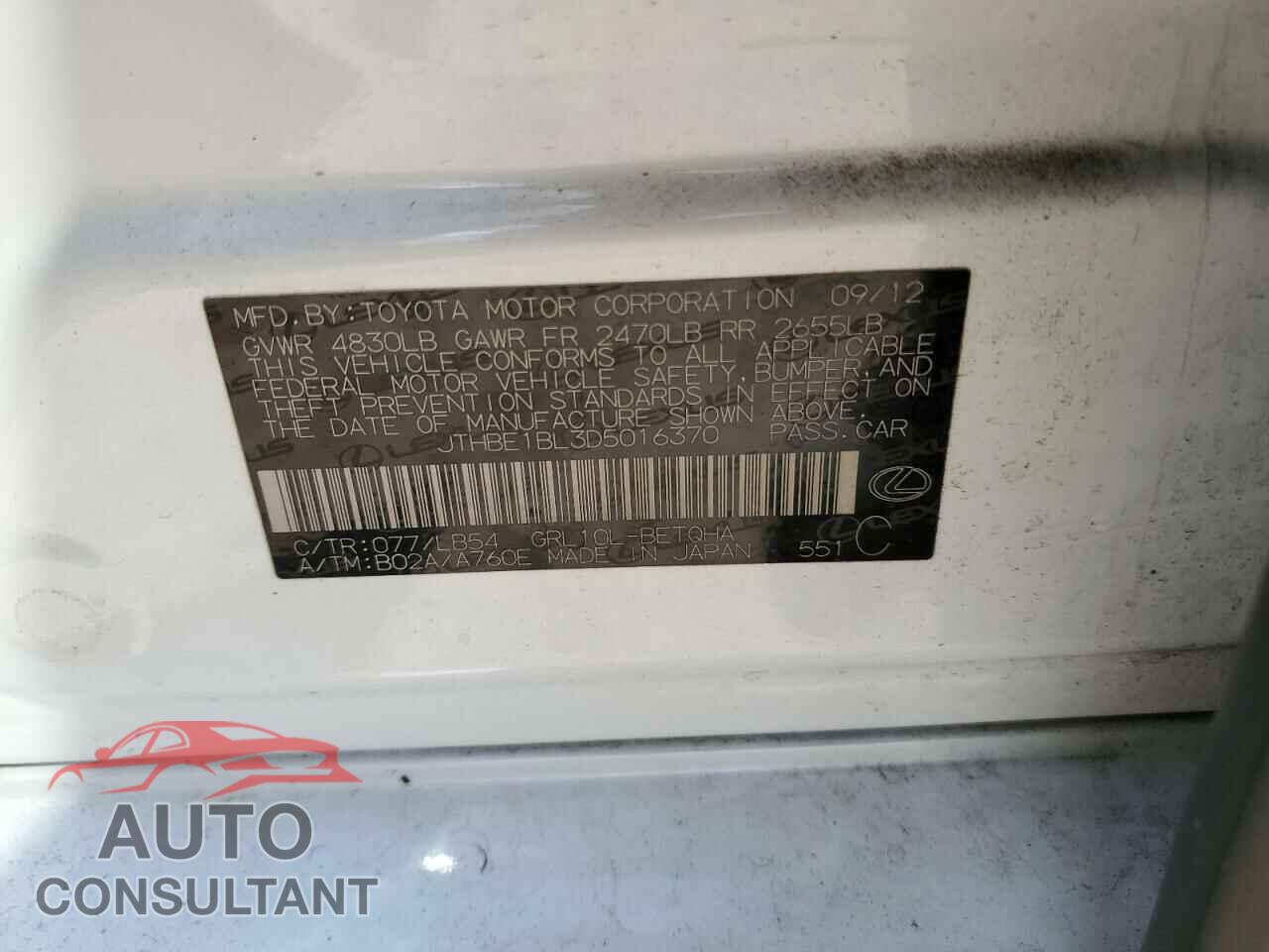 LEXUS GS350 2013 - JTHBE1BL3D5016370