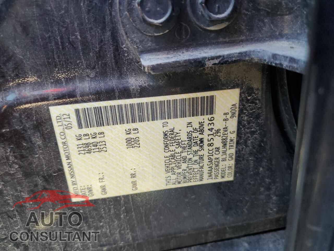 NISSAN MAXIMA 2012 - 1N4AA5AP1CC851436