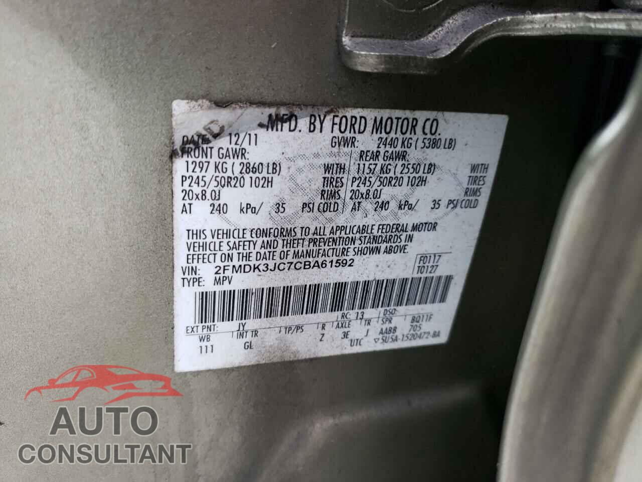 FORD EDGE 2012 - 2FMDK3JC7CBA61592