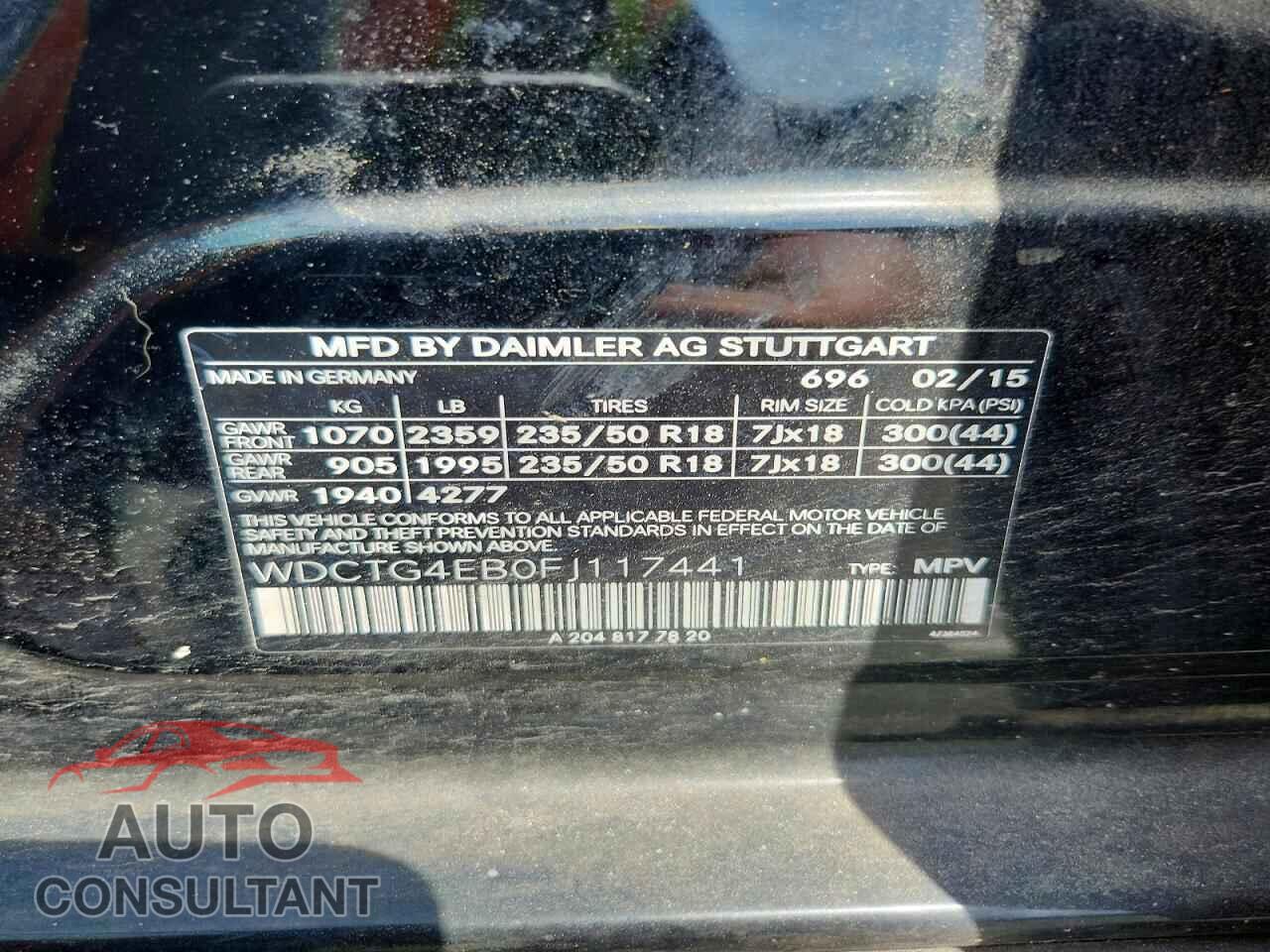 MERCEDES-BENZ GLA-CLASS 2015 - WDCTG4EB0FJ117441