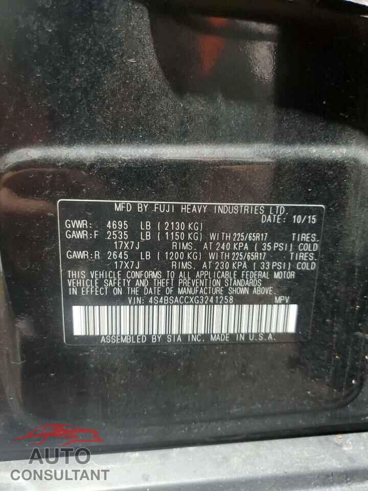 SUBARU OUTBACK 2016 - 4S4BSACCXG3241258