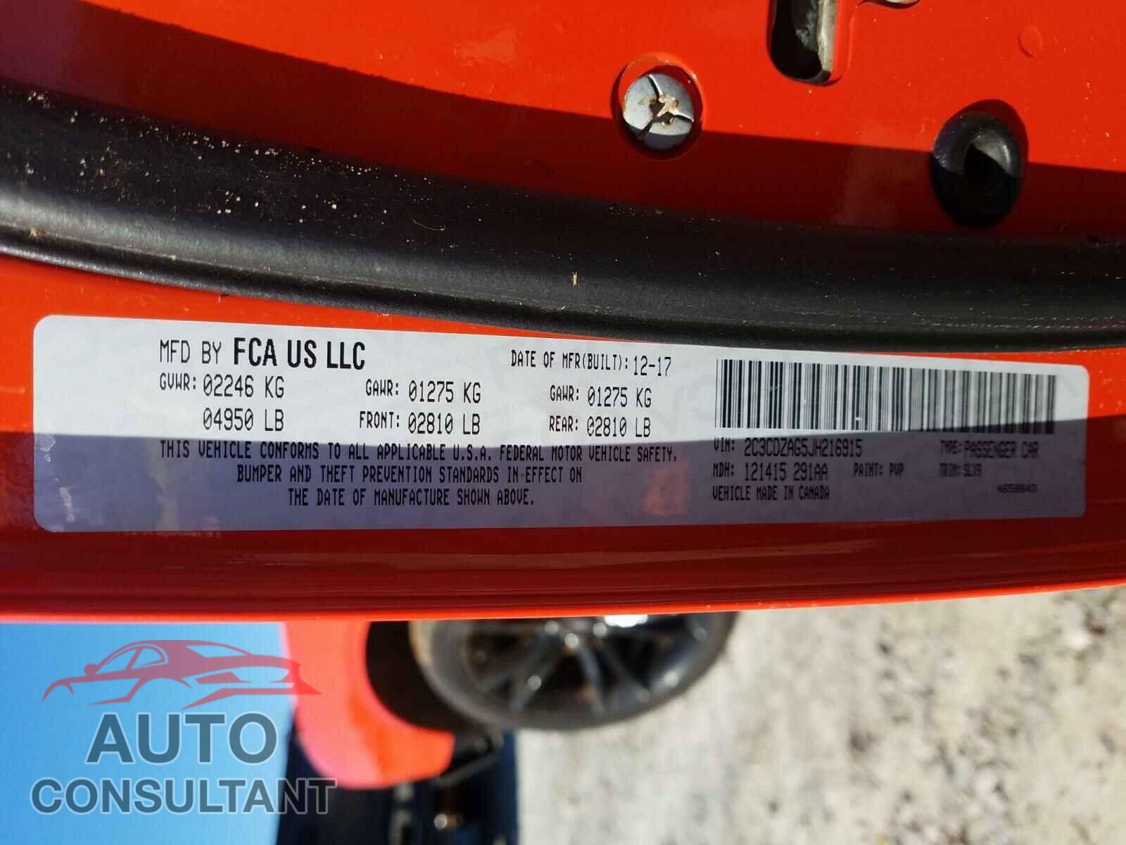 DODGE CHALLENGER 2018 - 2C3CDZAG5JH216915