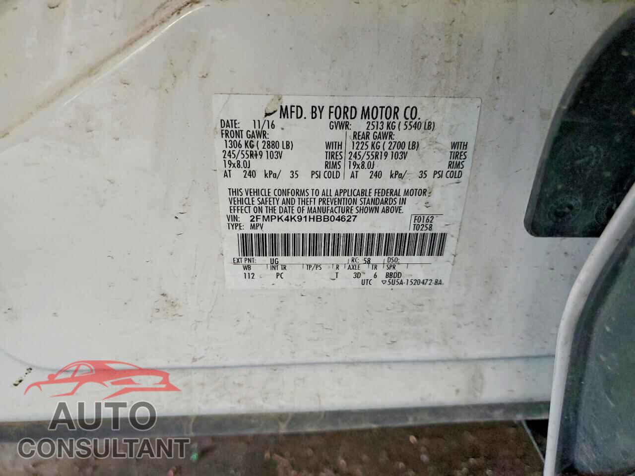 FORD EDGE 2017 - 2FMPK4K91HBB04627