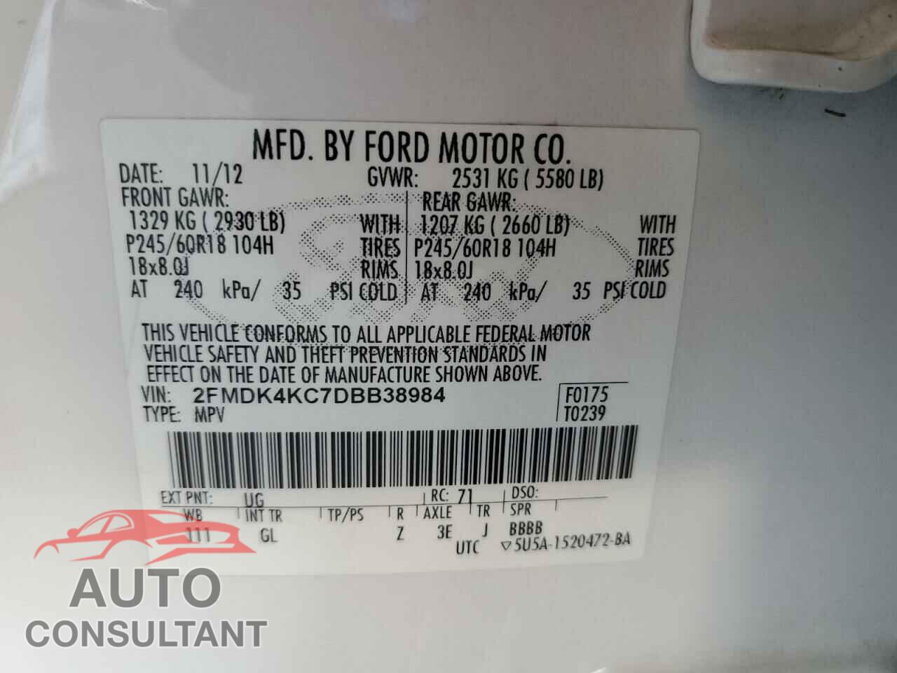 FORD EDGE 2013 - 2FMDK4KC7DBB38984