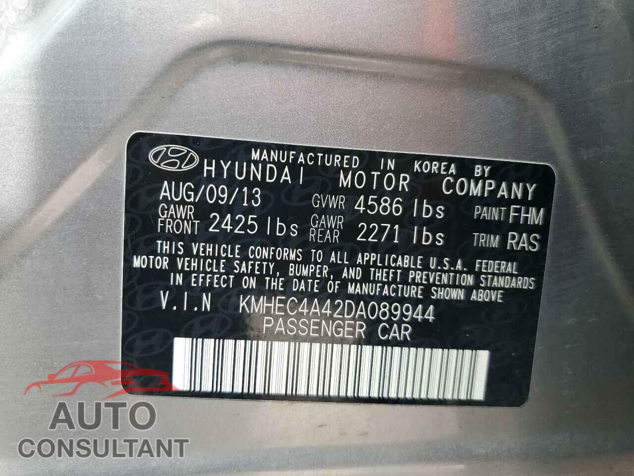 HYUNDAI SONATA 2013 - KMHEC4A42DA089944