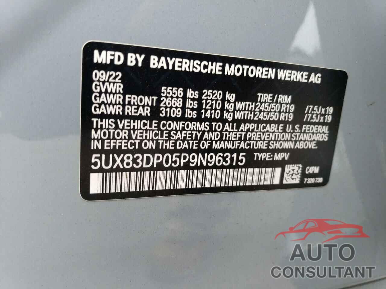 BMW X3 2023 - 5UX83DP05P9N96315