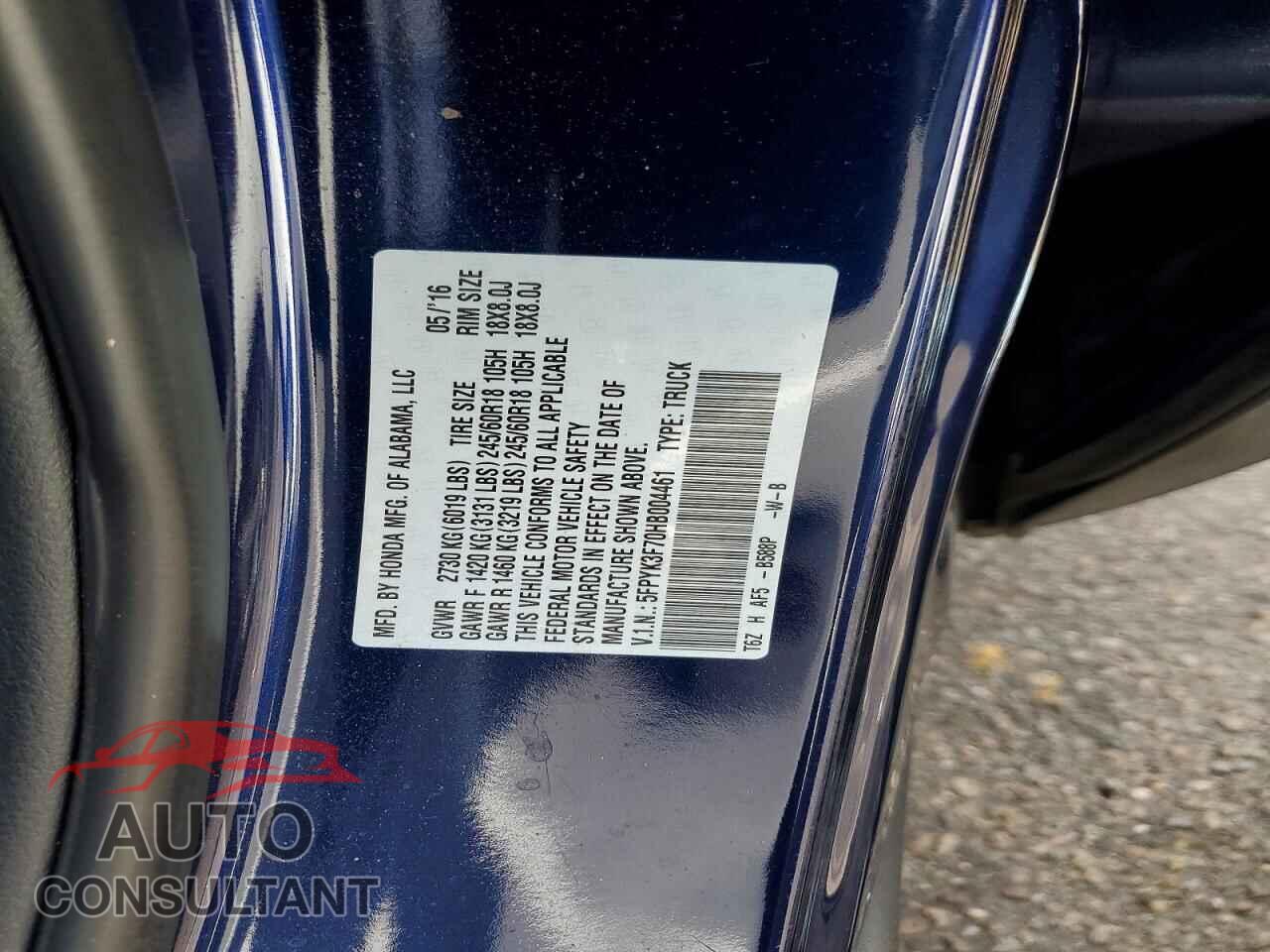 HONDA RIDGELINE 2017 - 5FPYK3F70HB004461