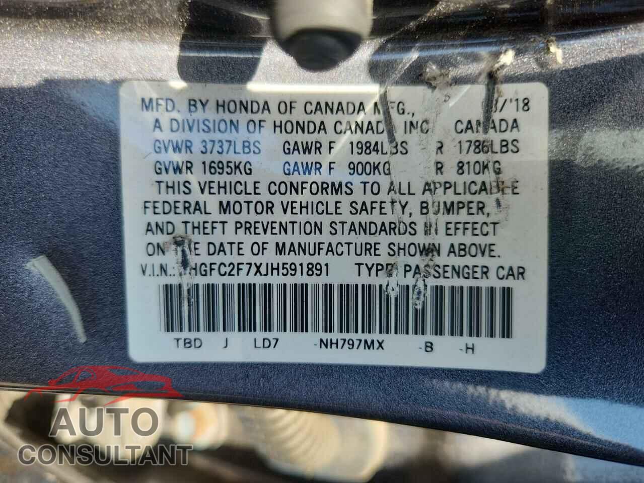 HONDA CIVIC 2018 - 2HGFC2F7XJH591891