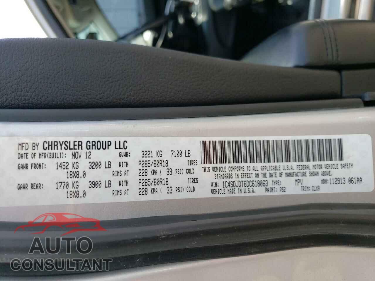 DODGE DURANGO 2013 - 1C4SDJDT6DC618063