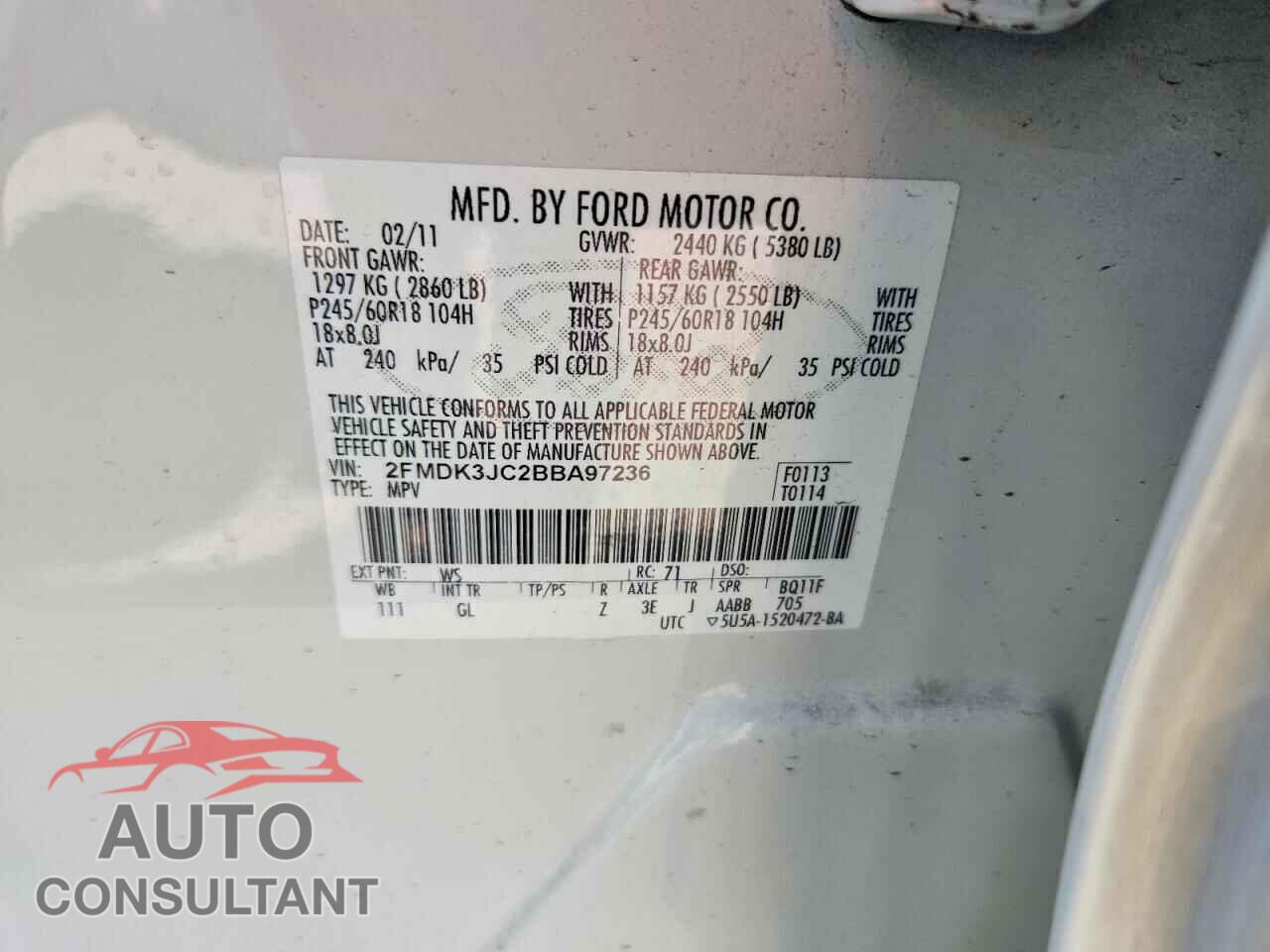 FORD EDGE 2011 - 2FMDK3JC2BBA97236