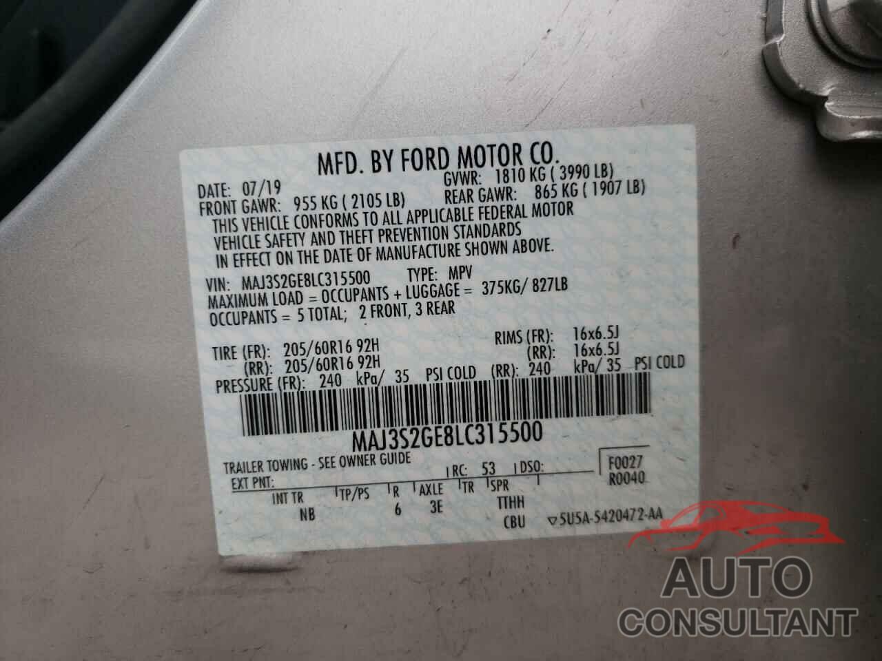 FORD ALL OTHER 2020 - MAJ3S2GE8LC315500