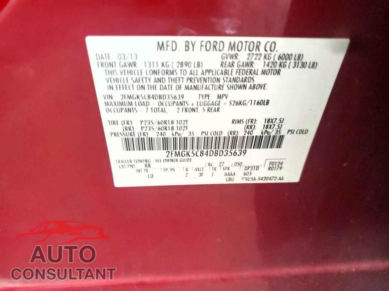 FORD FLEX 2013 - 2FMGK5C84DBD35639