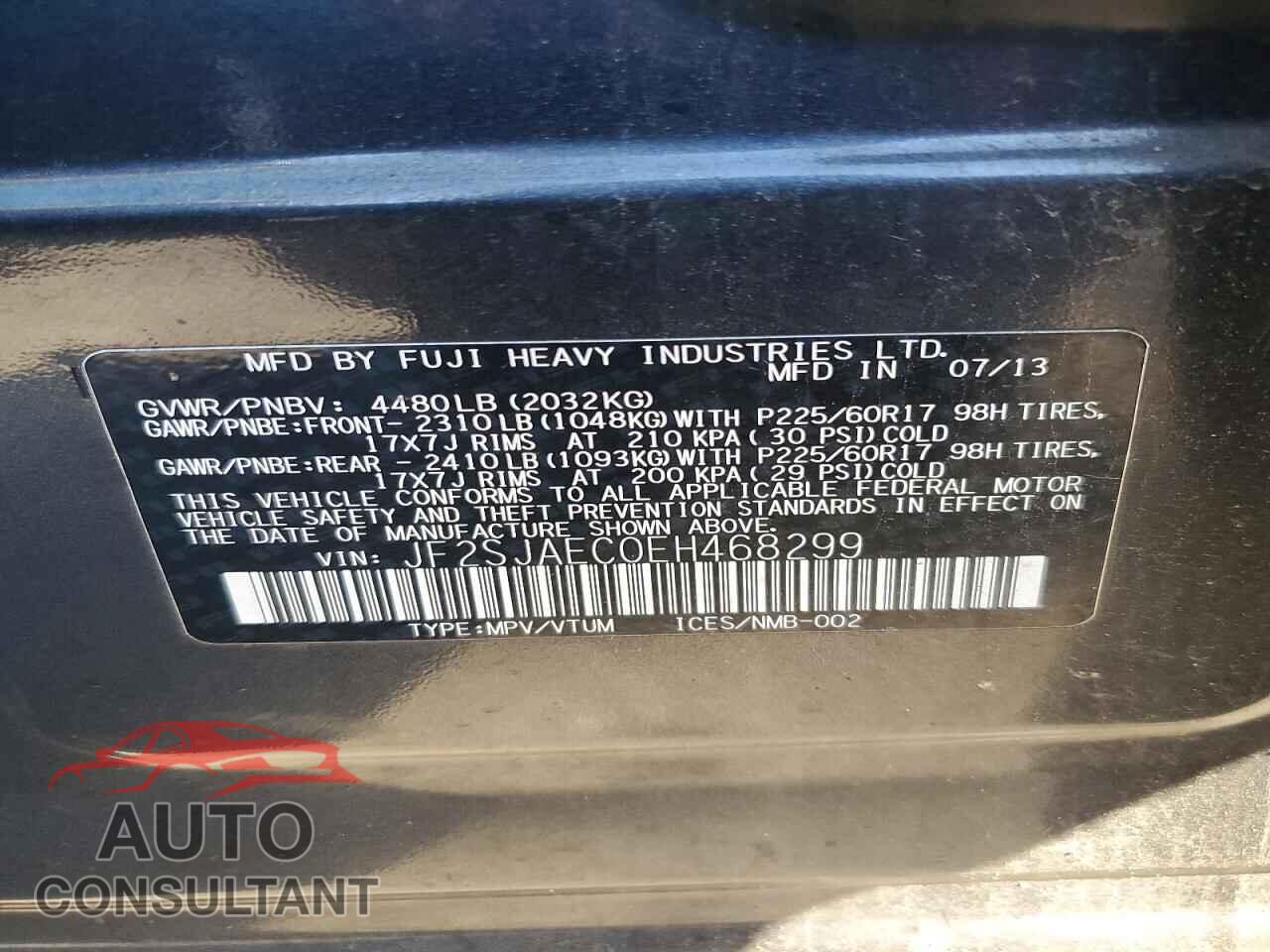 SUBARU FORESTER 2014 - JF2SJAEC0EH468299