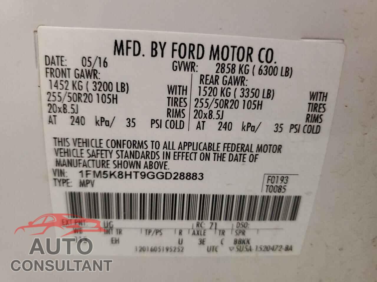 FORD EXPLORER 2016 - 1FM5K8HT9GGD28883