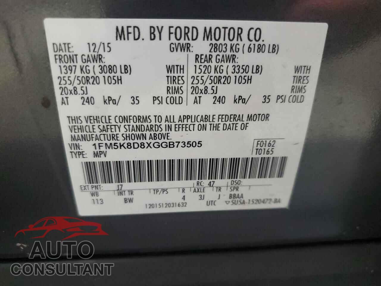 FORD EXPLORER 2016 - 1FM5K8D8XGGB73505