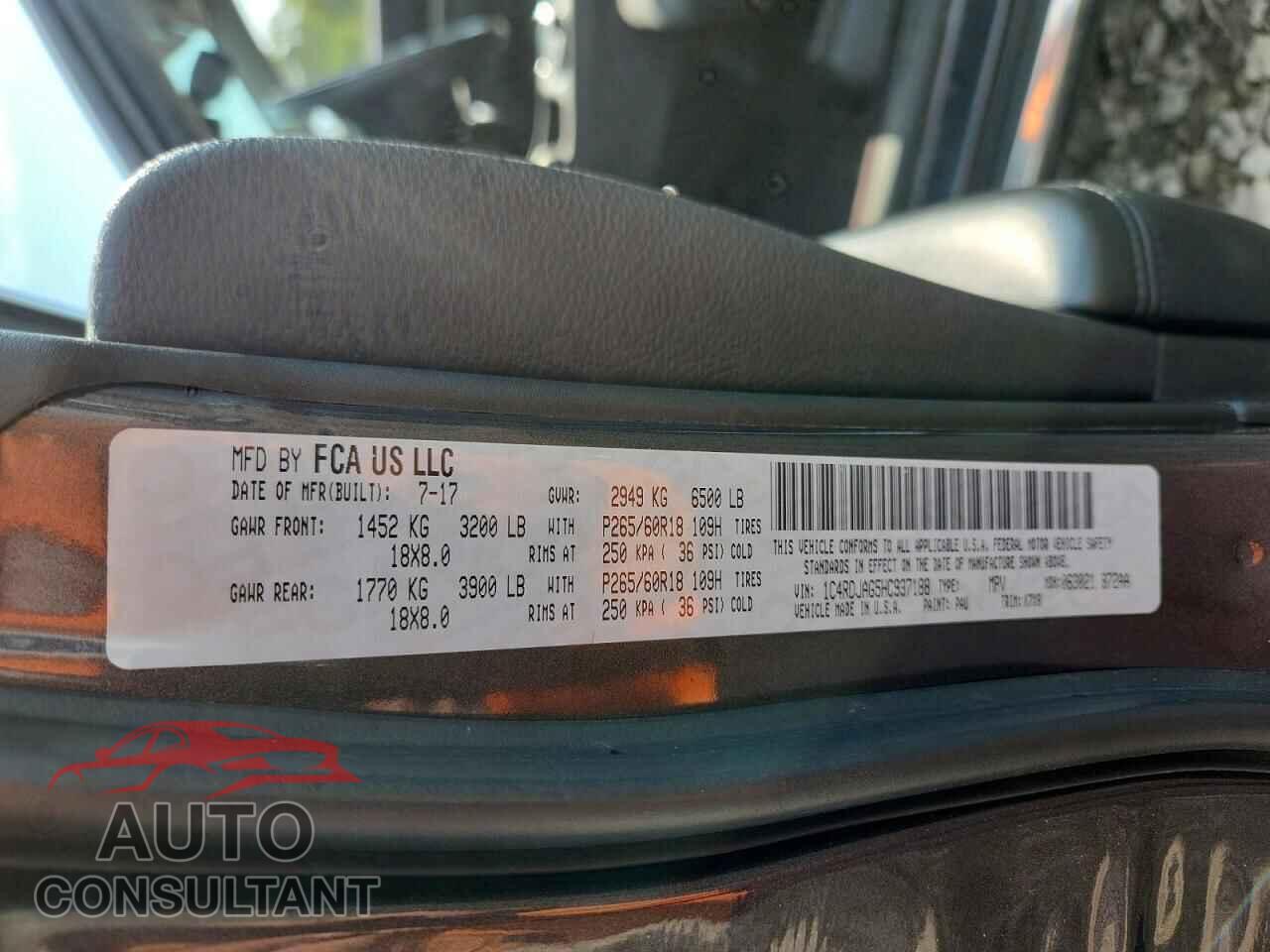 DODGE DURANGO 2017 - 1C4RDJAG5HC937188