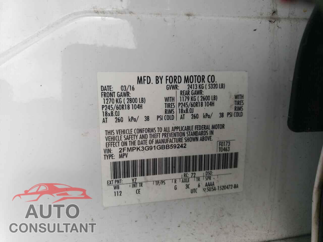 FORD EDGE 2016 - 2FMPK3G91GBB59242