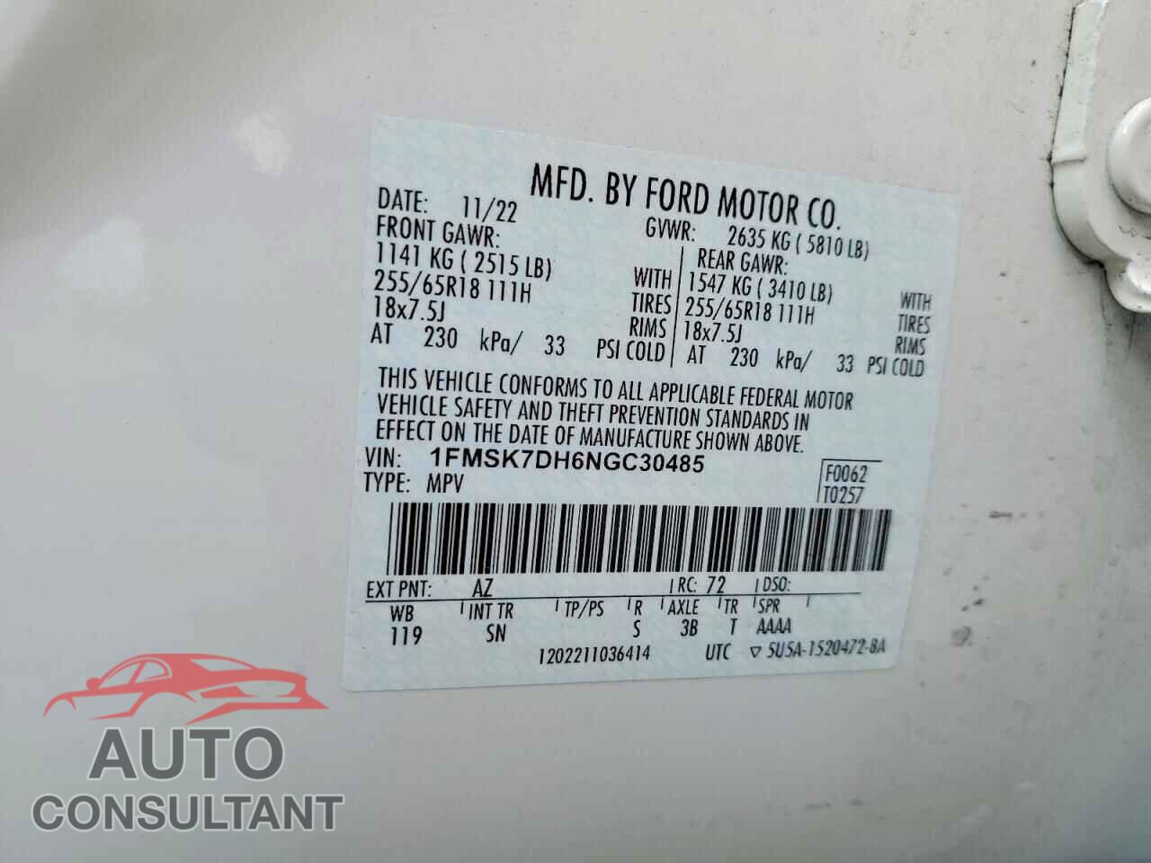 FORD EXPLORER 2022 - 1FMSK7DH6NGC30485