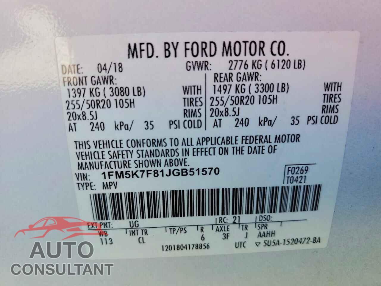 FORD EXPLORER 2018 - 1FM5K7F81JGB51570