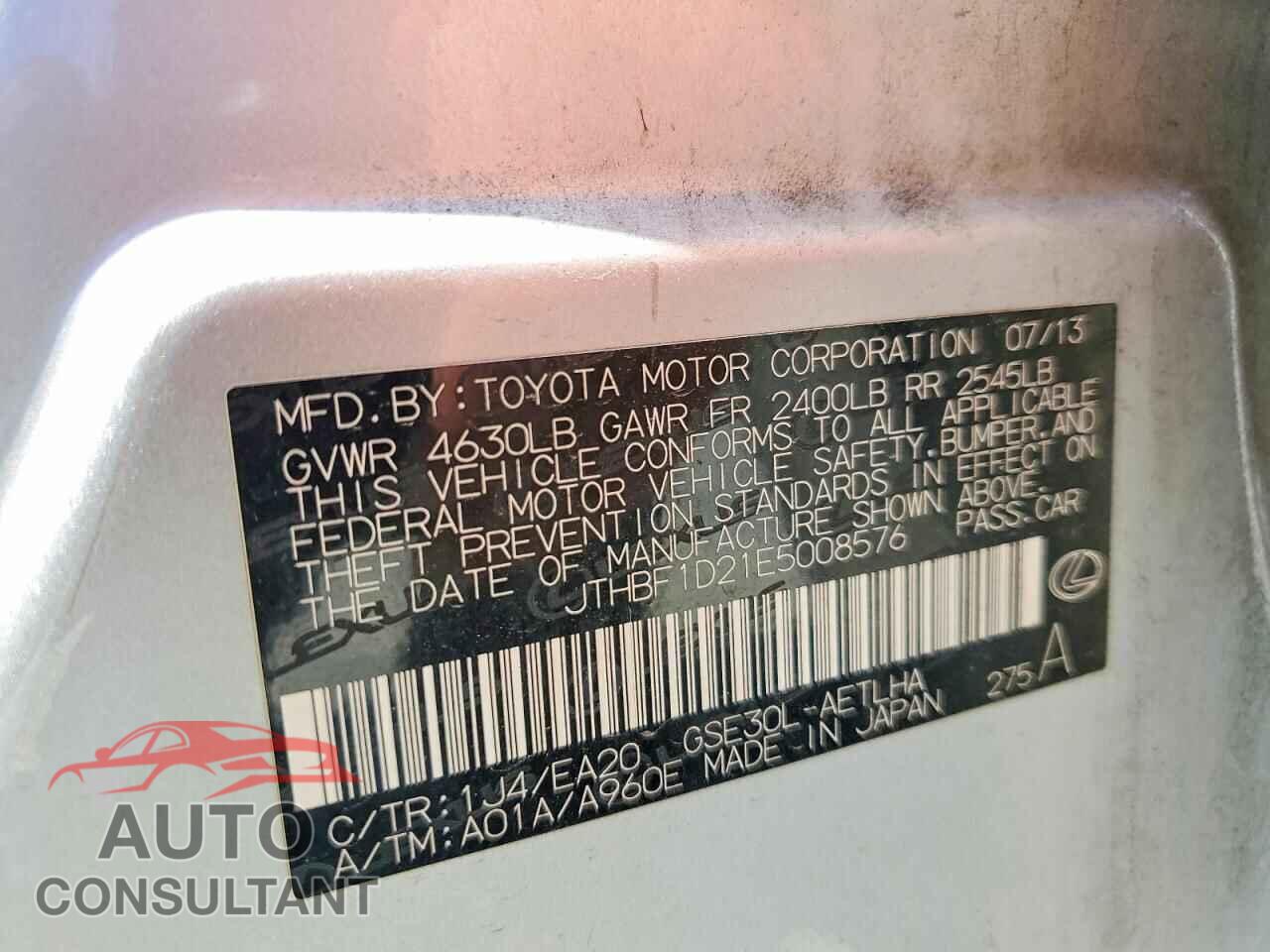 LEXUS IS 2014 - JTHBF1D21E5008576
