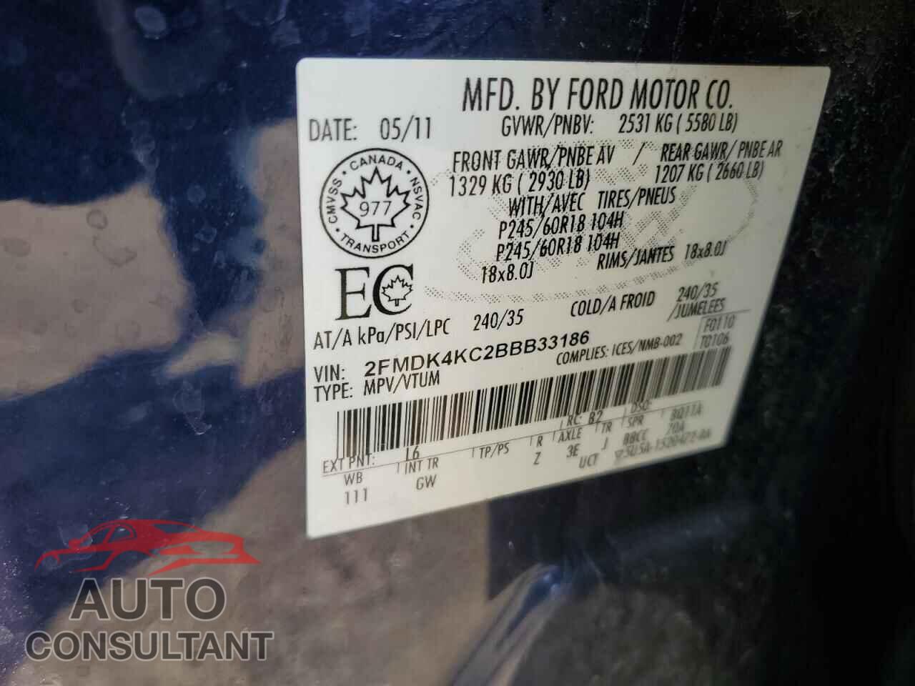 FORD EDGE 2011 - 2FMDK4KC2BBB33186