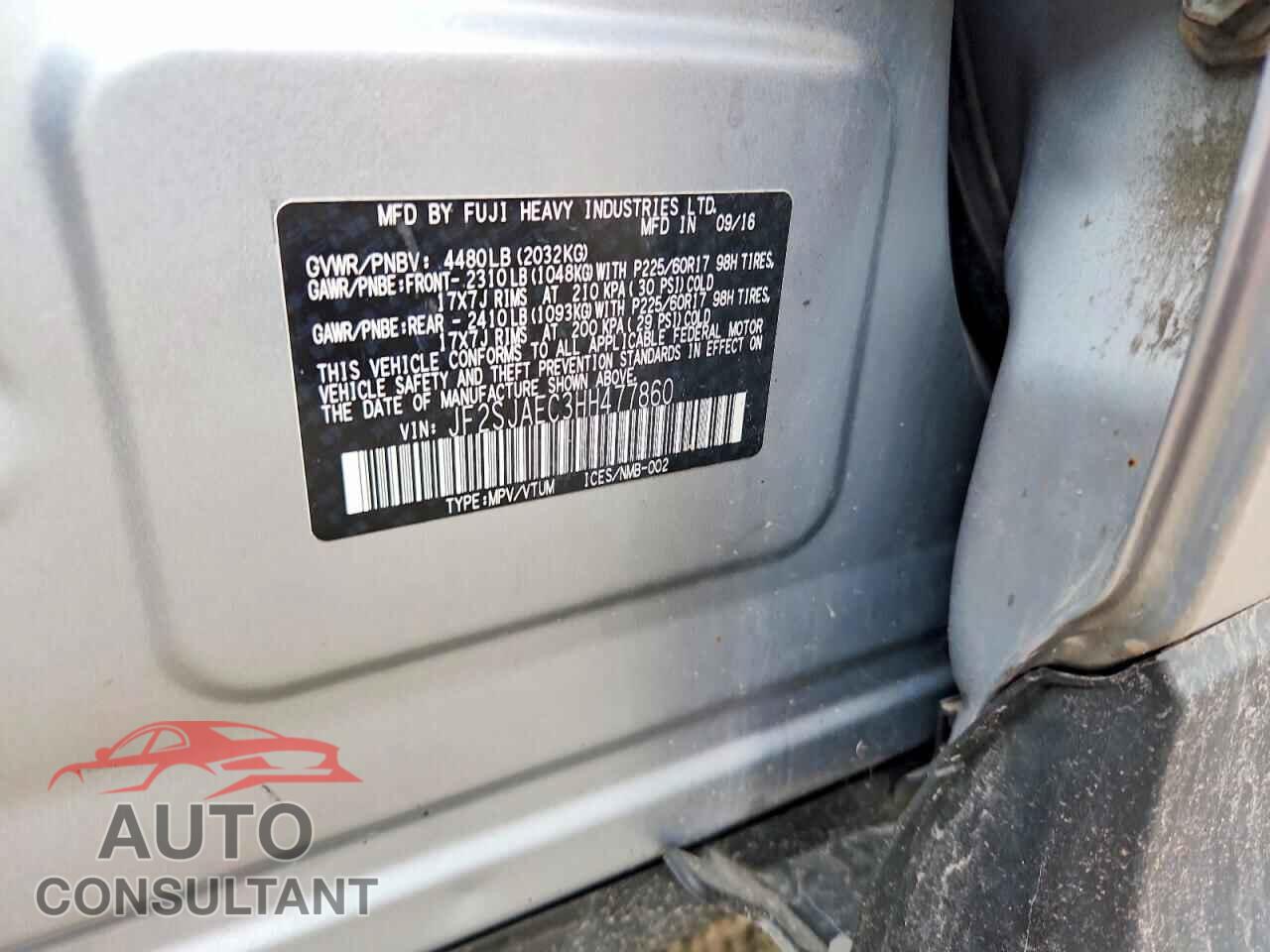 SUBARU FORESTER 2017 - JF2SJAEC3HH477860