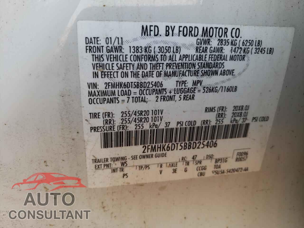 FORD FLEX 2011 - 2FMHK6DT5BBD25406