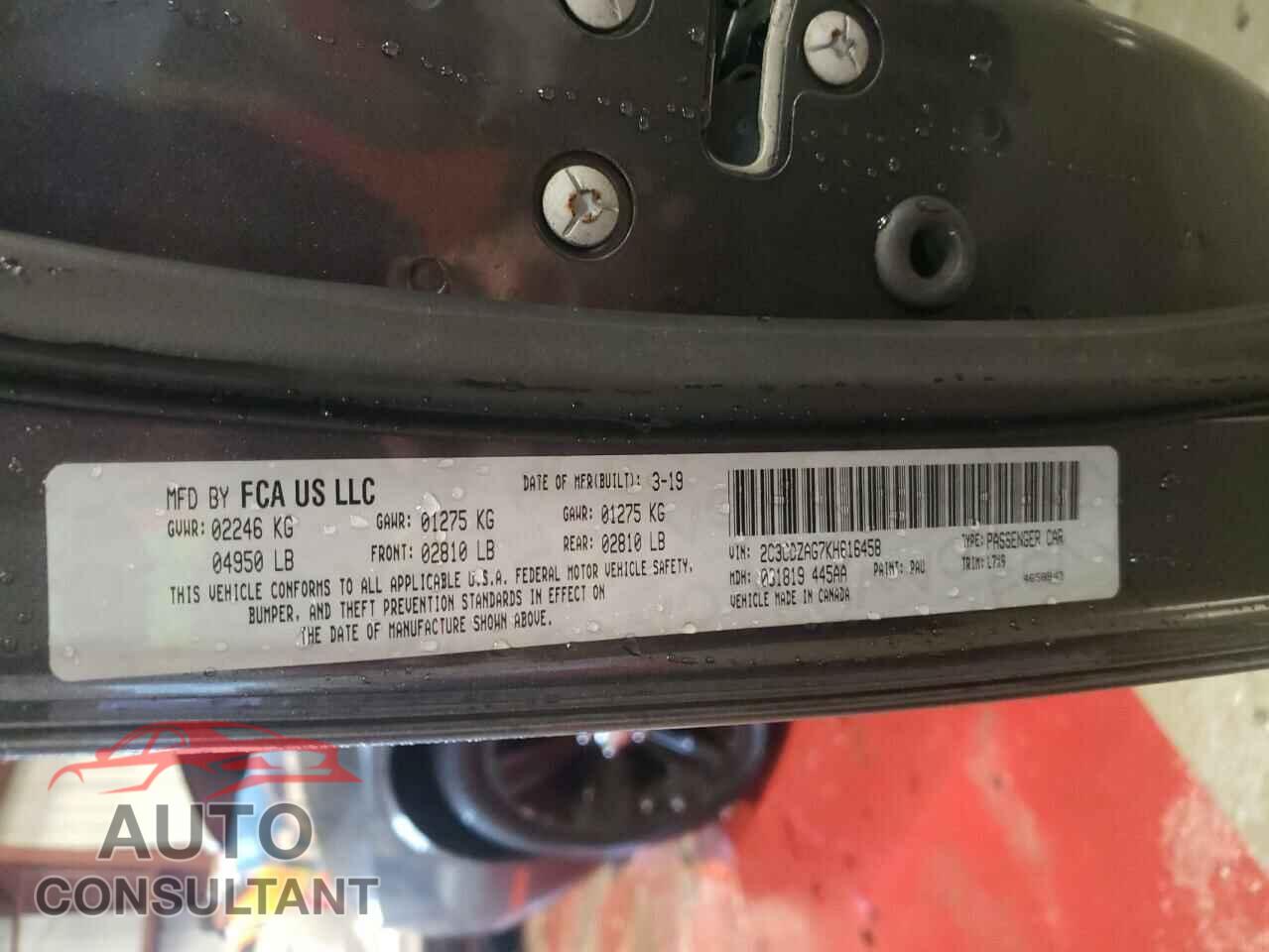 DODGE CHALLENGER 2019 - 2C3CDZAG7KH616458