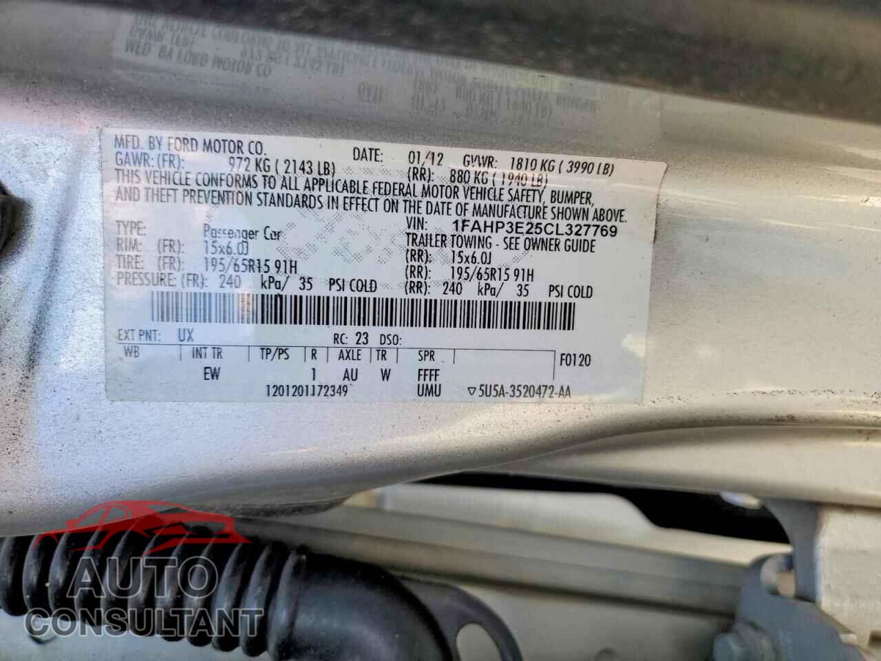 FORD FOCUS 2012 - 1FAHP3E25CL327769